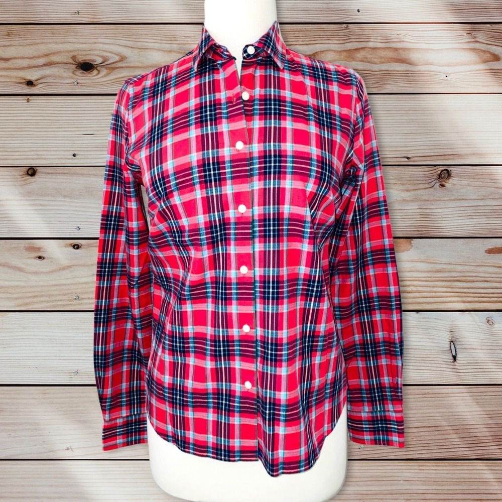 C1 Untuckit shirt women's plaid long sleeve button front size 2
